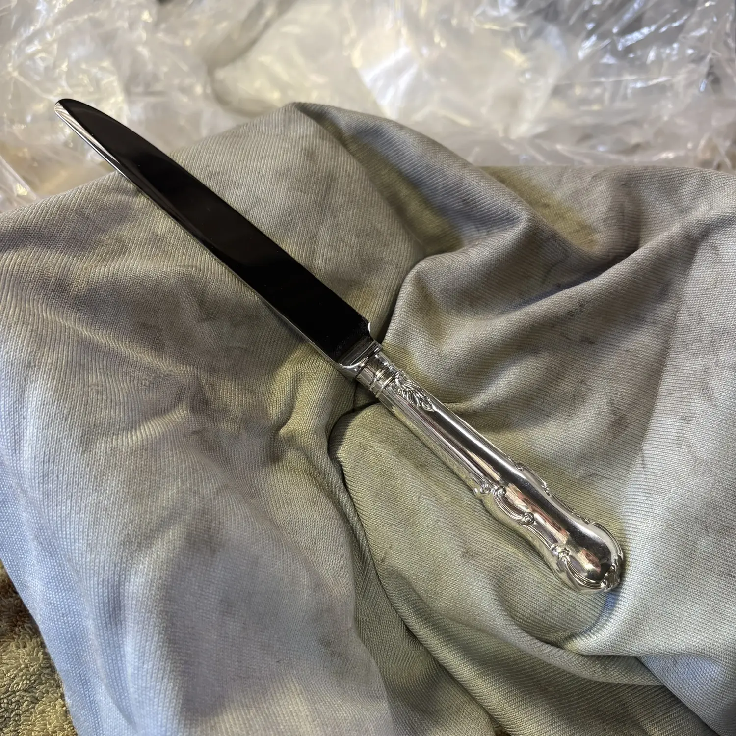 Finished replacement silver-handled table knife made in Sheffield
