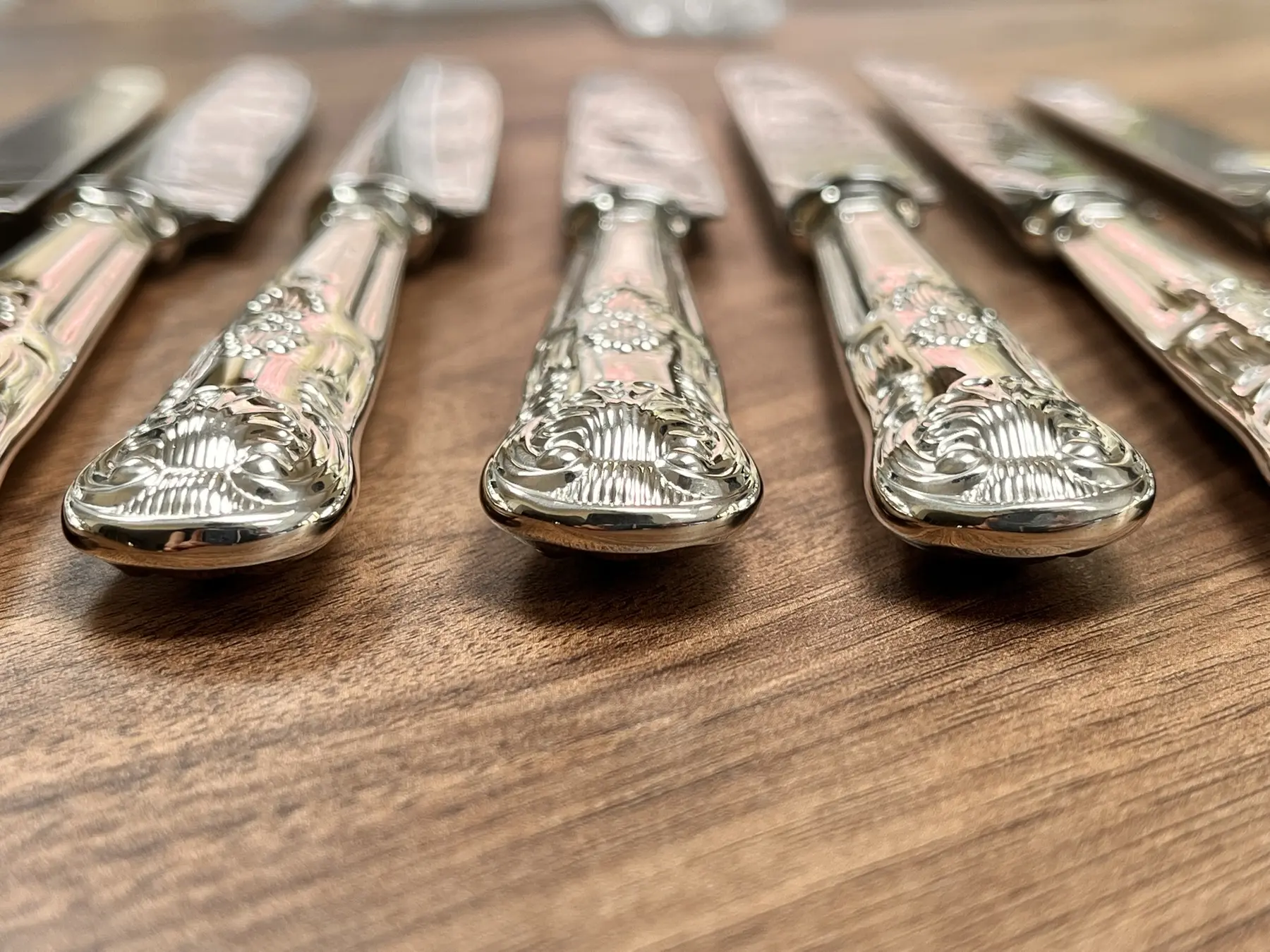 Ornate silver cutlery made and finished by Beatson